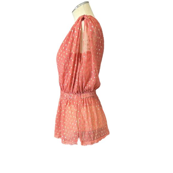 Free People Top XS Mauve Star Print Sleeveless Semi Sheer Blouse Sz Extra Small - Picture 4 of 10